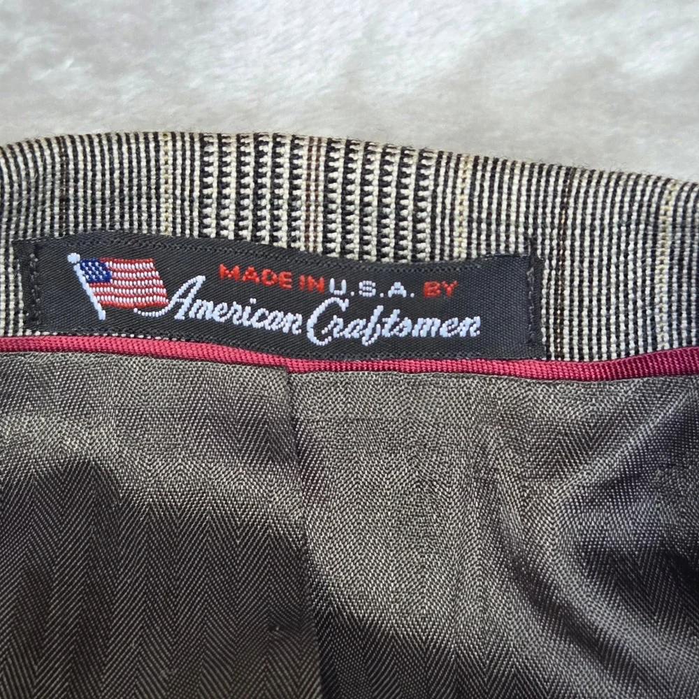 Stafford American Craftsmen Mens 40R Worsted Wool Glen Plaid Blazer Grey USA